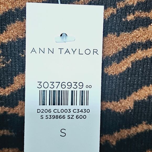 Ann Taylor Tiger Print Jacquard Mockneck Sweater in Chocolate Noir Sz S Soft NWT - Picture 7 of 9
